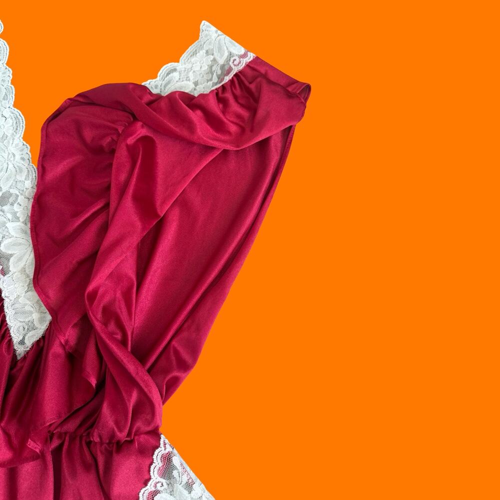 70's 80's vintage romantic ruffled lace teddy hi cut lingerie one piece SMALL - Picture 5 of 8